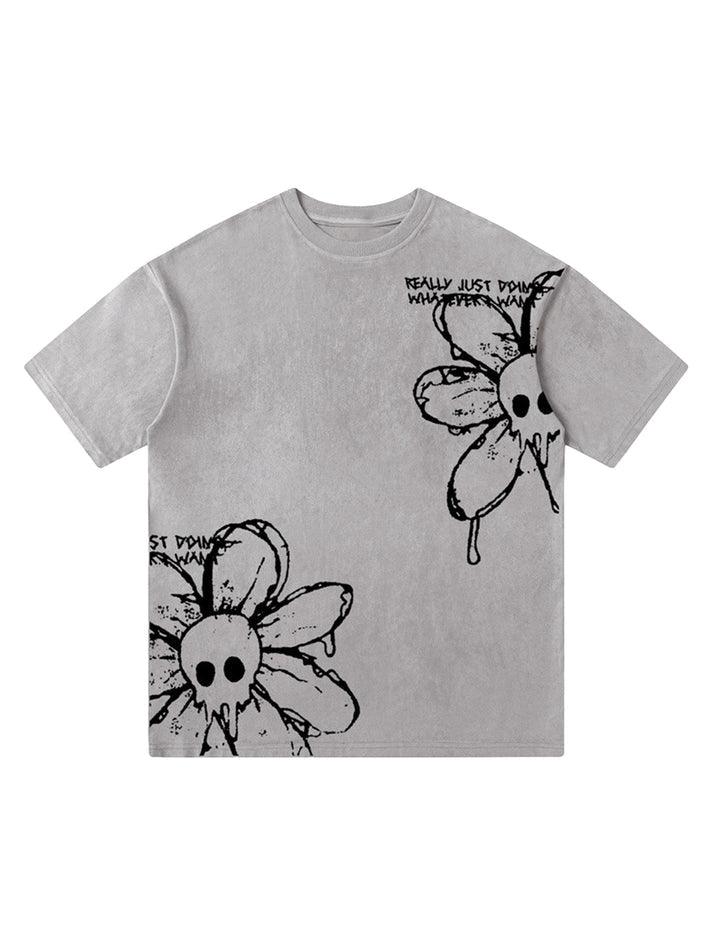 Kafatası Çiçek Oversize Tasarım T-Shirt